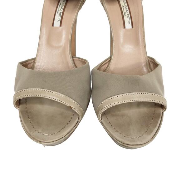 Guglielmo Rotta Beige Platform Heel Open Toe Leather Trim Womens Size 40 EU - Picture 13 of 15